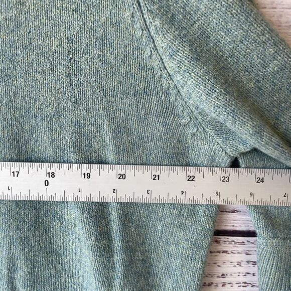 Lands End Men's L Merino Wool Green V Neck Sweater Elbow Patches Cottagecore - Picture 7 of 8